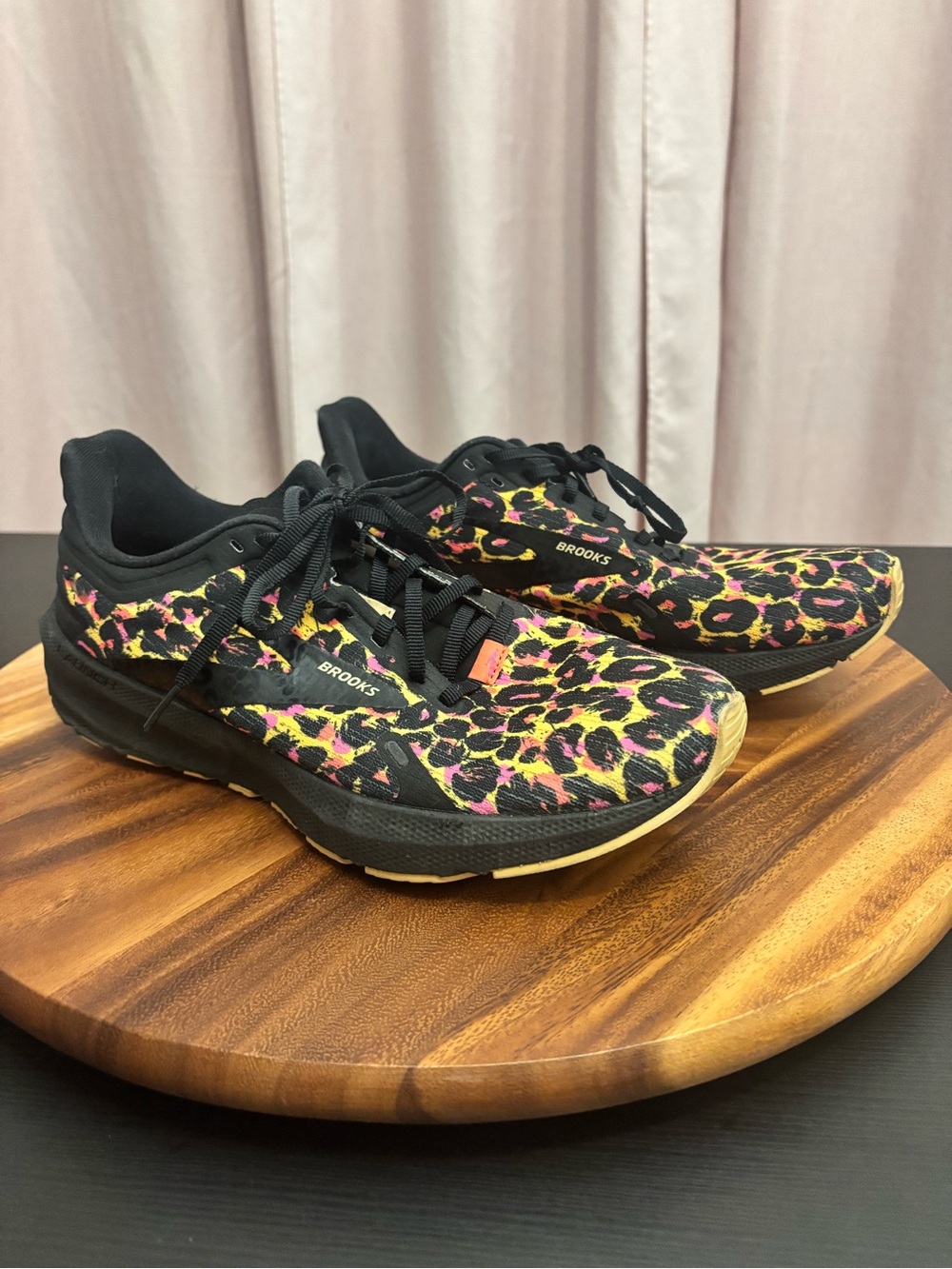 Brooks Women's Launch 9 Leopard Citrus Coral Black Running Sneakers 11